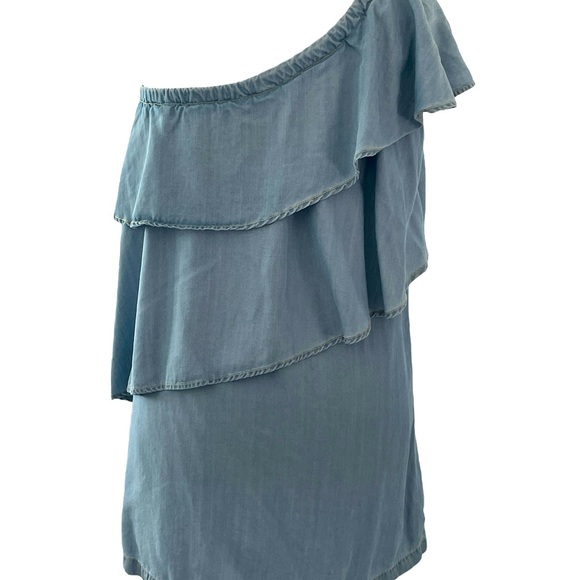 Chelsea 28 ruffle blue denim one-shoulder long top or mini dress Sz: M - Picture 5 of 10